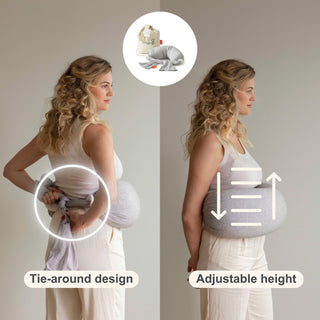 Woman using a tie-around nursing pillow